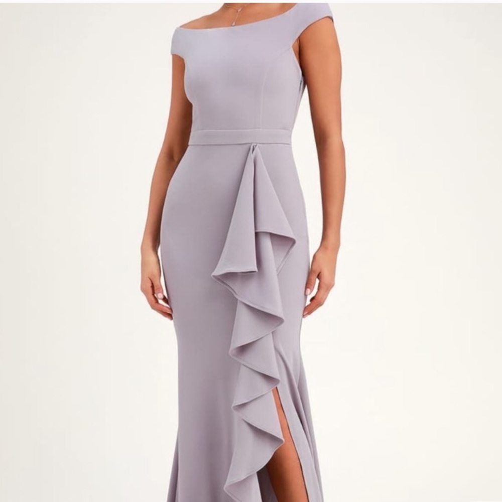 Lulus Mila Dusty Lavender Off-Shoulder Dress